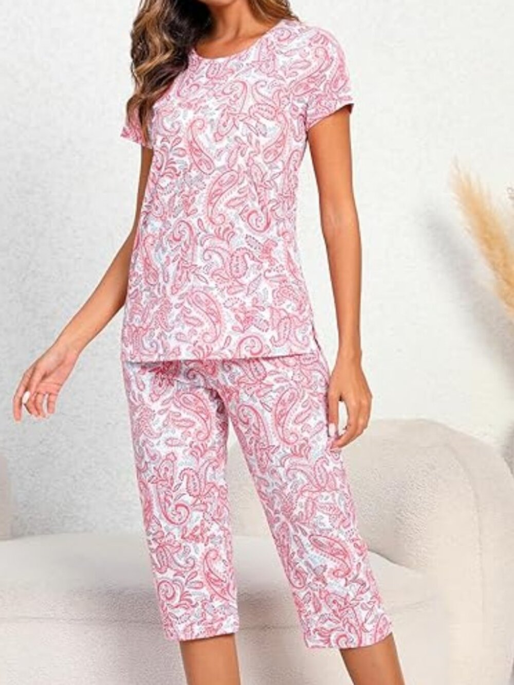 PNAEONG Women's Pajama Set Pink Paisley in XL